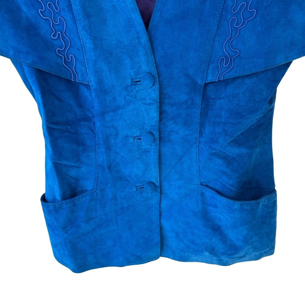 Danier Vintage 80s 90s Women's Vibrant Blue Faux Suede Blazer Size L Boho - Picture 12 of 14